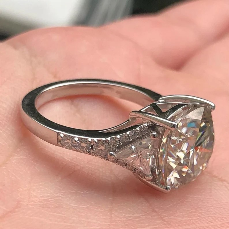 RARE 16.15 Ct Certified Cushion Cut White Treated Diamond 925 Silver Ring