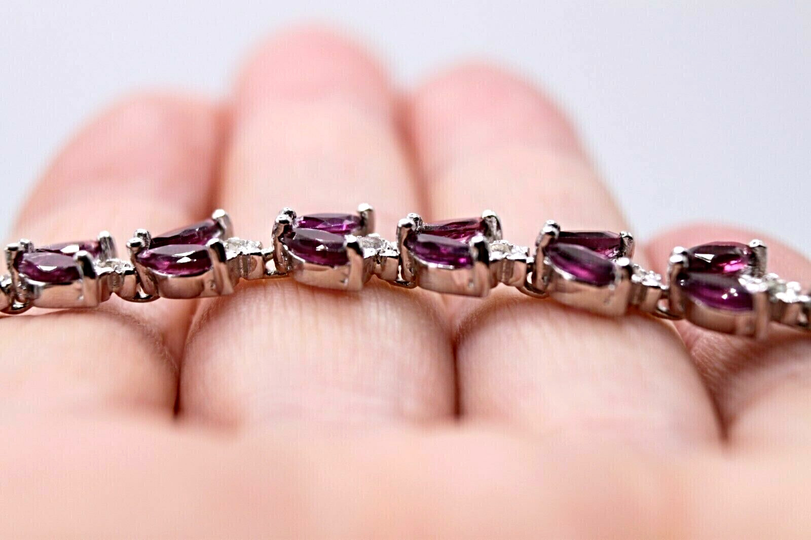 Silver Bracelet Rhodolite Genuine Natural Mined Gems Solid Sterling 7 1/2 Inch