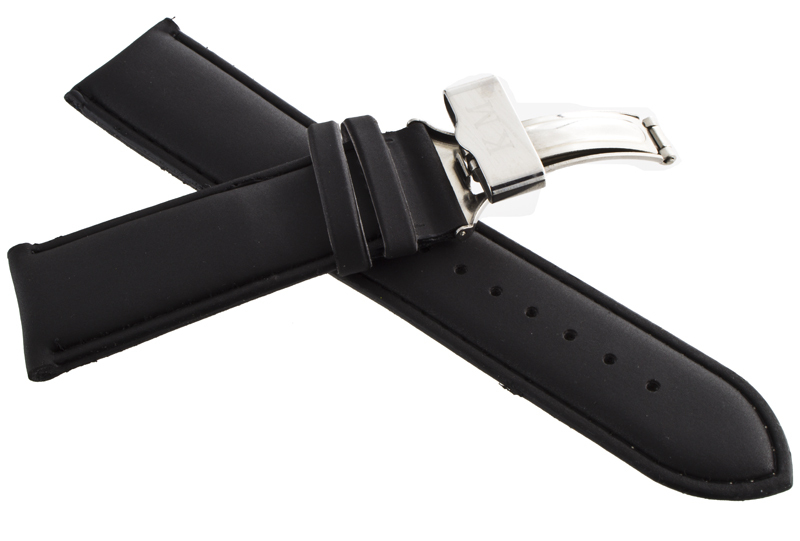 King Master 24mm Black Leather Silver-tone Buckle Watch Band Strap
