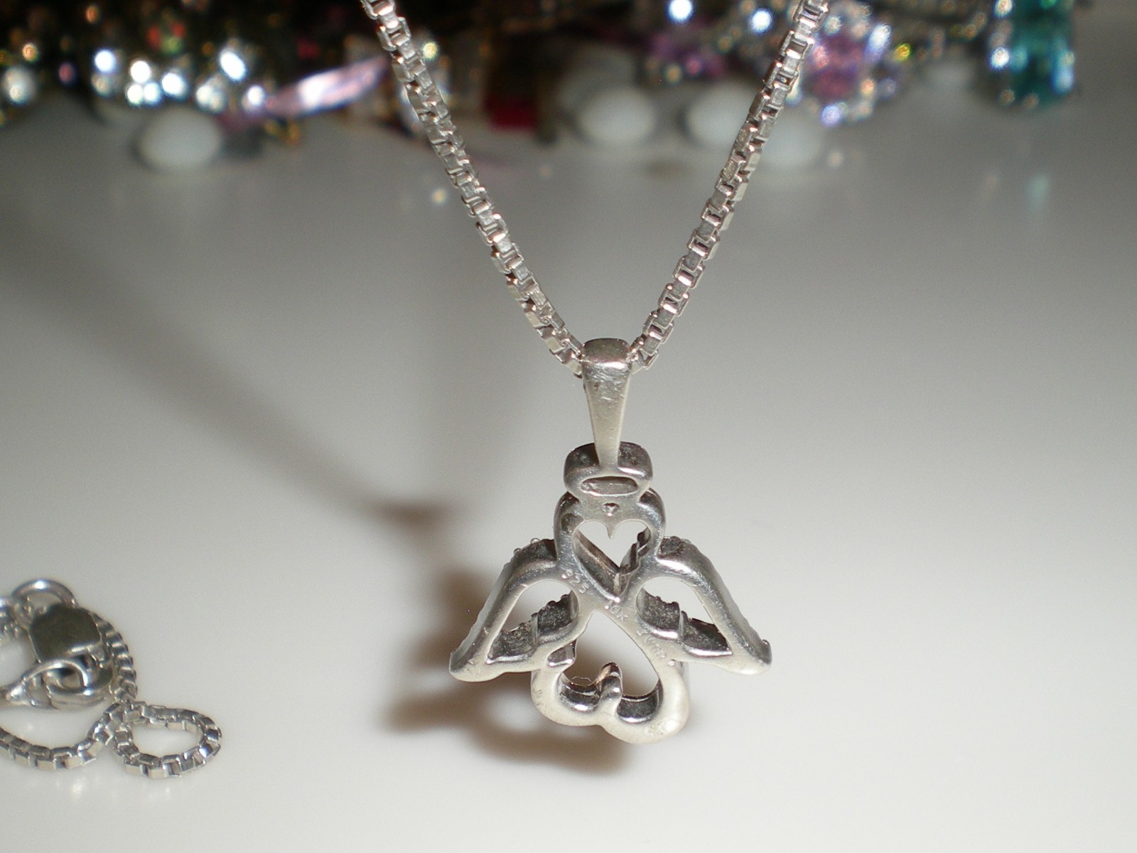 Jane Seymour Open Hearts 1/20ct SS 10K Rose Gold ANGEL Diamond Necklace KAY BOX