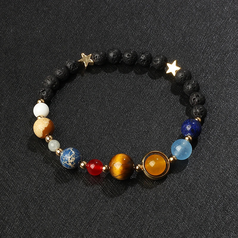 Stone Beaded Bracelet Solar System Planet Round Beads Unisex Bracelet Jewelry