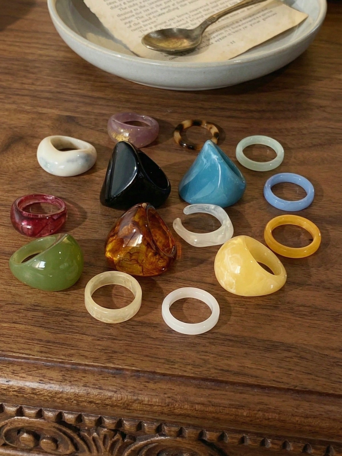 15PCS Geometric Transparent Resin Rings – Acrylic Crystal Ring Set Women Jewelry
