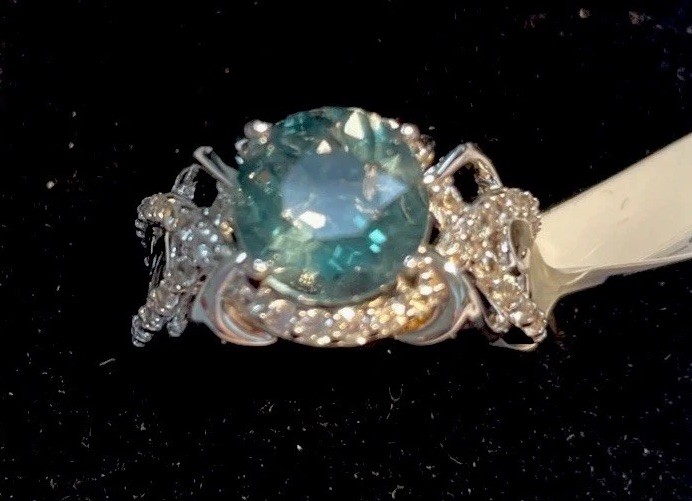 Natural 3.25 CT Teal Fluorite With .80 CTW White Zircons In 925 Silver Ring Sz6
