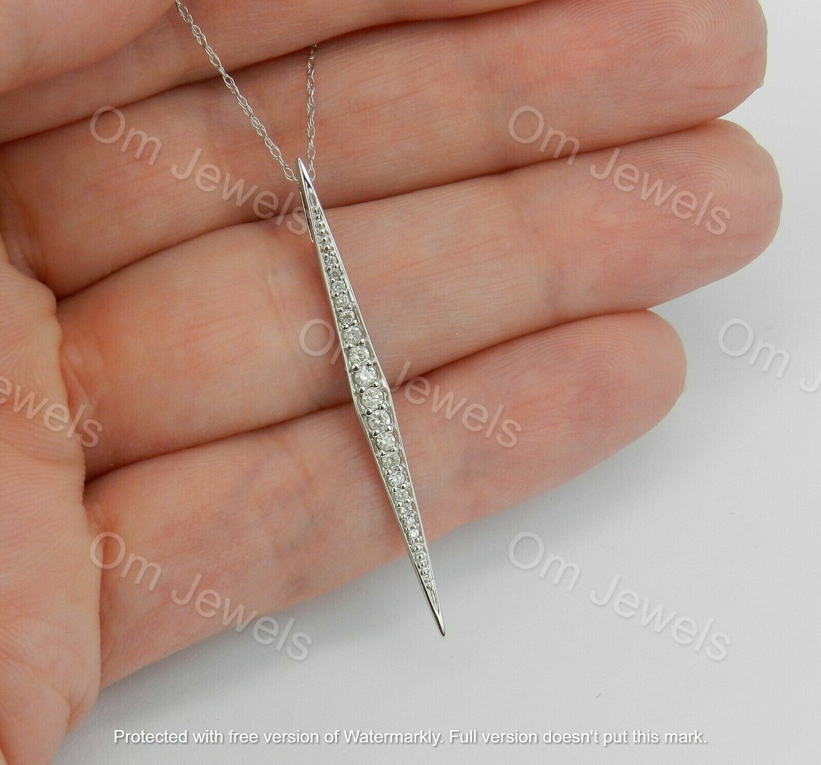 Delicate 0.15Ct Round Cut Diamond Bar Pendant 14K White Gold Over 18″ Free Chain
