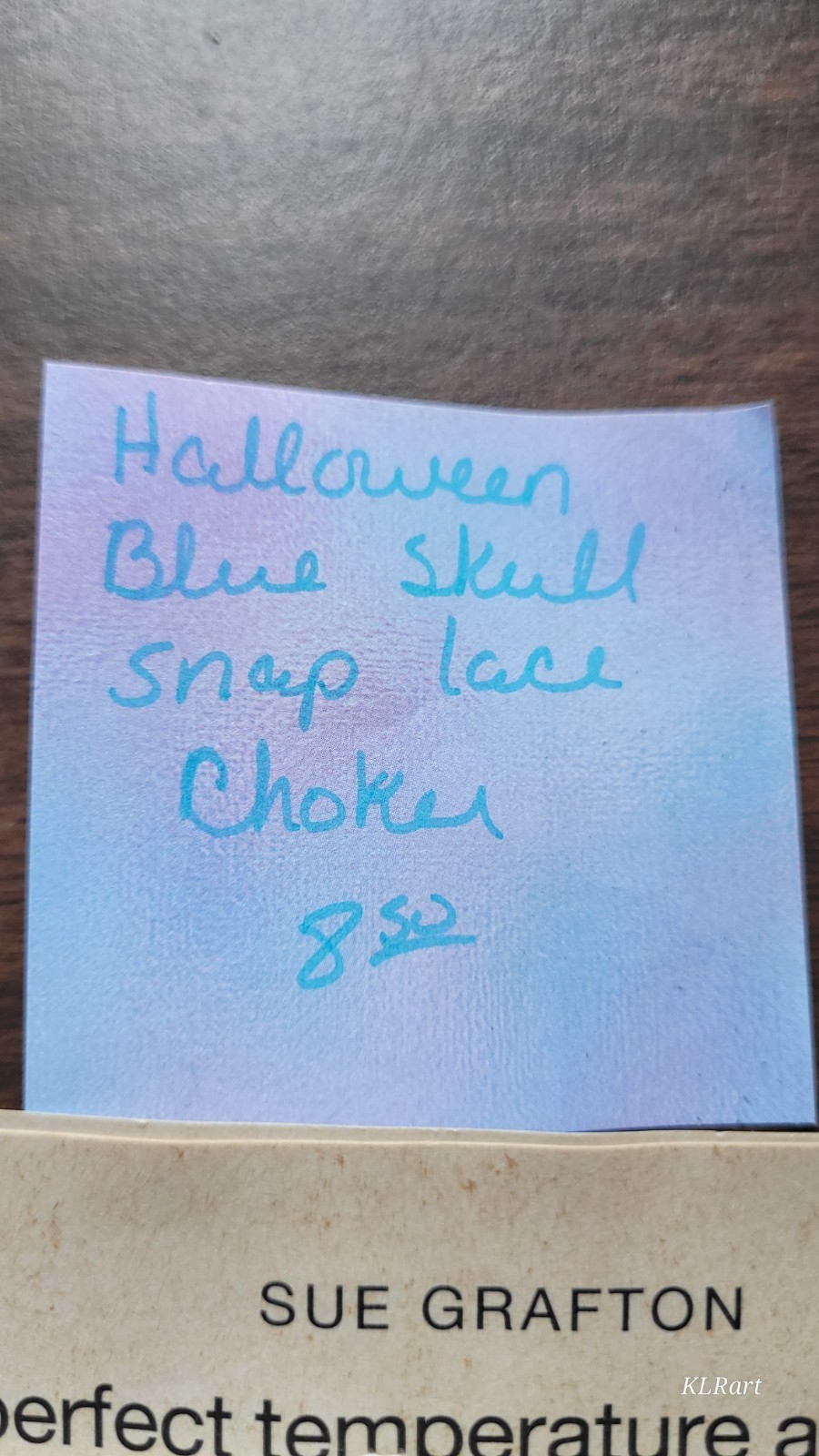 Homemade faux leather snap lace blue epoxy skull choker, Halloween themed