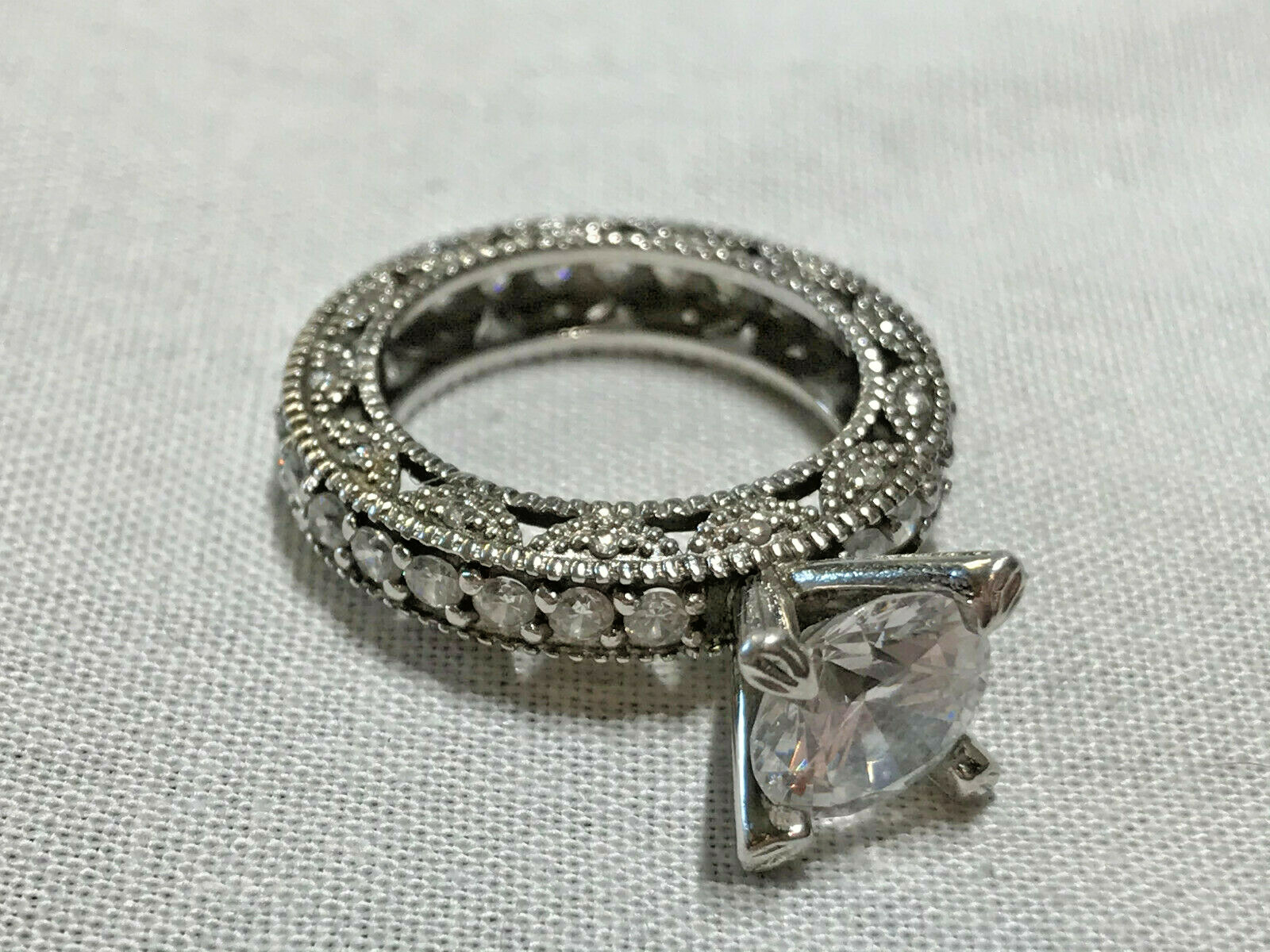 Sterling Silver Ring 5.09g Fine Jewelry Size 5.25 Clear Round Stone Prong