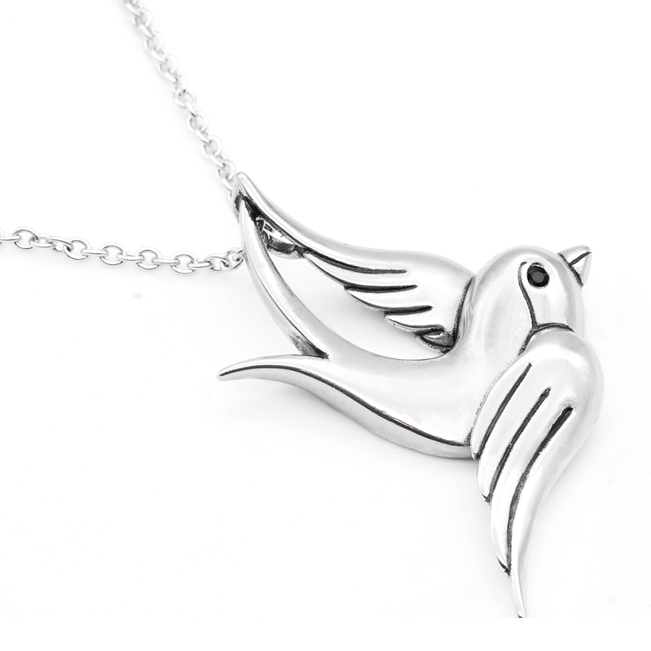 swallow Necklace Black Cubic Zirconia Eyes Bird Pendant By Controse