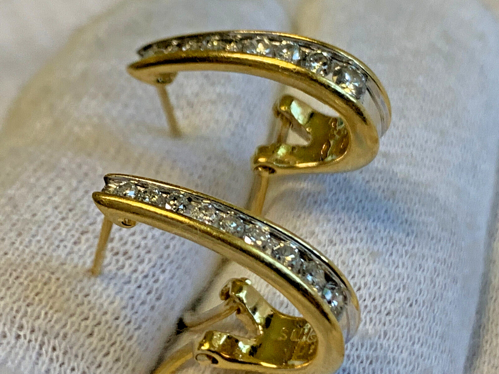 14K Yellow Gold Diamond Earrings 4.82g Fine Jewelry Half Hoop Omega Backs *READ*