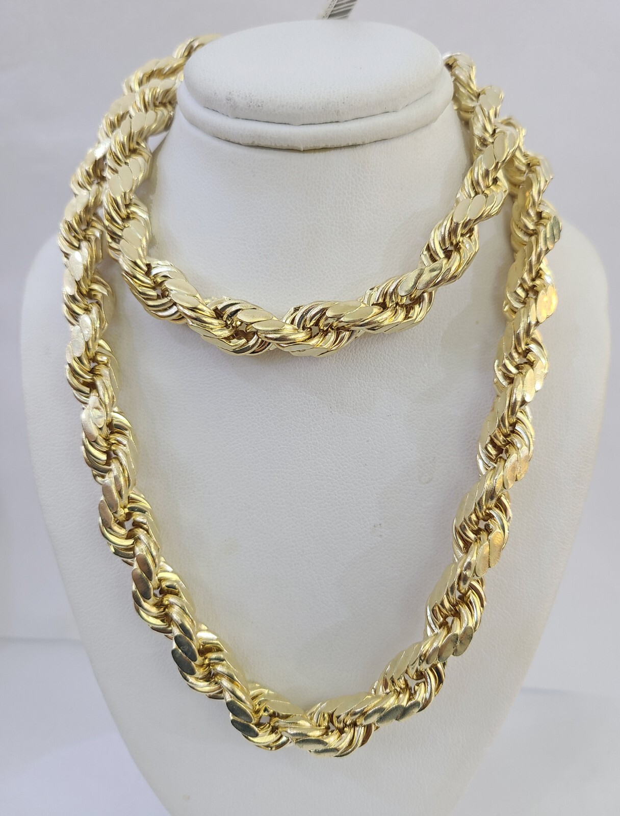 10K Yellow Gold Rope Chain Mens Necklace 10mm 18″ 22″ 24″ 26″ 28″ 30″ Inch