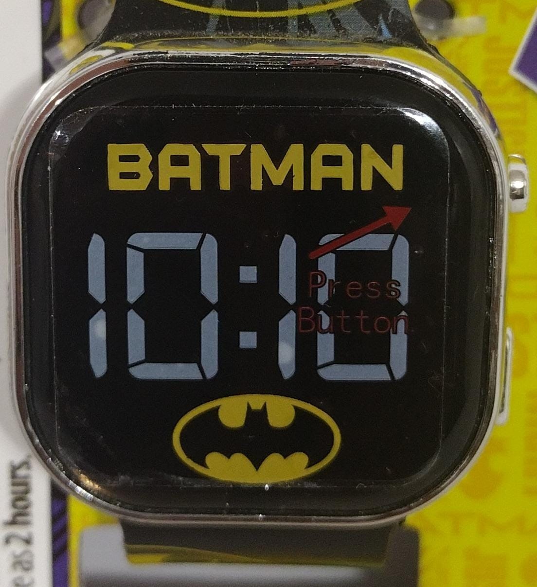 Batman Unisex Kids Square Case and Printed Silicone Strap LED Watch Multicolor