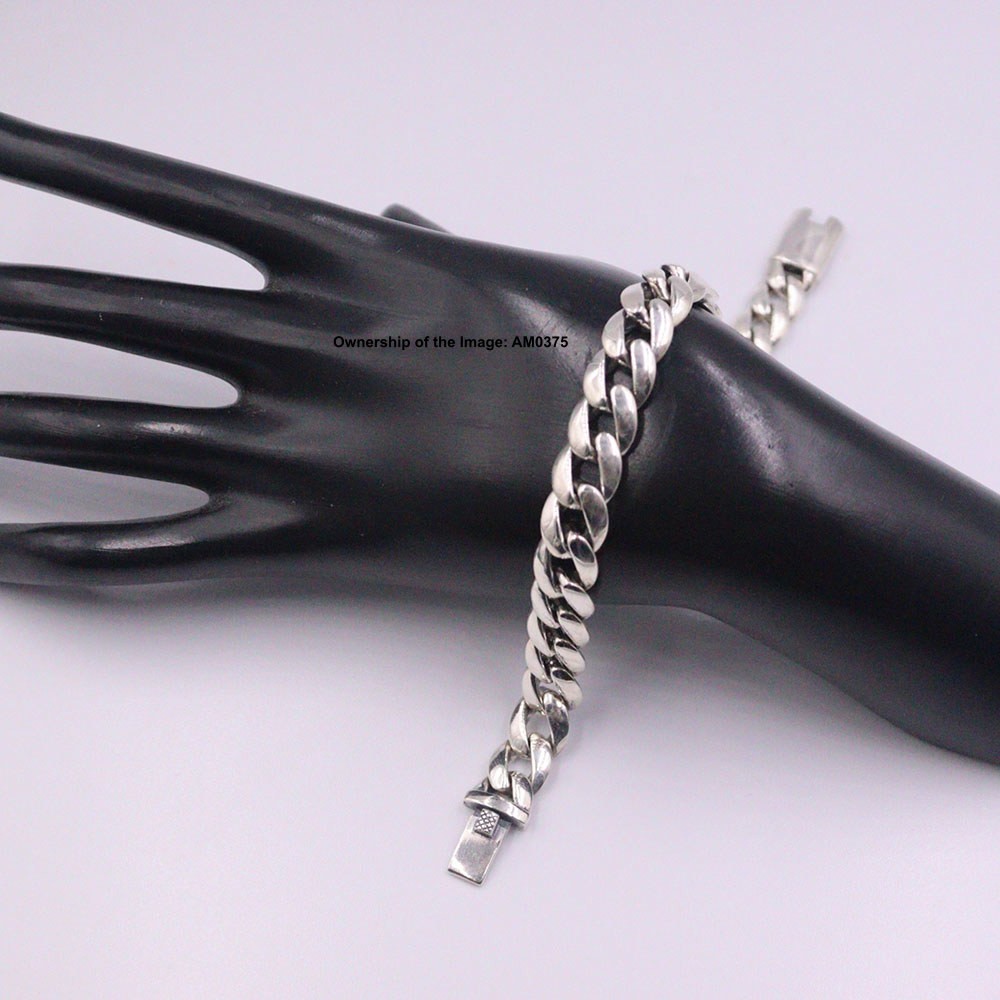 Real S925 Sterling Silver Women Men’s Bracelet 10.5mm Curb Link Chain 8.26inch