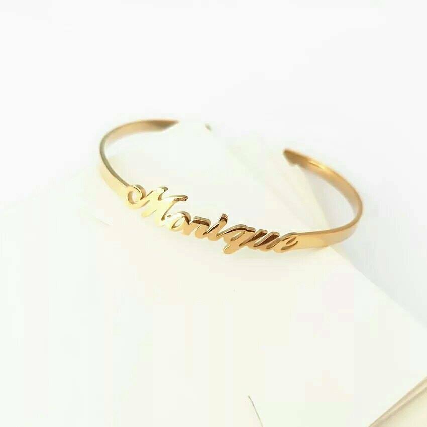 Gift Box Custom Name Bangle Bracelet Cuff Stainless Personalized Name Jewelry
