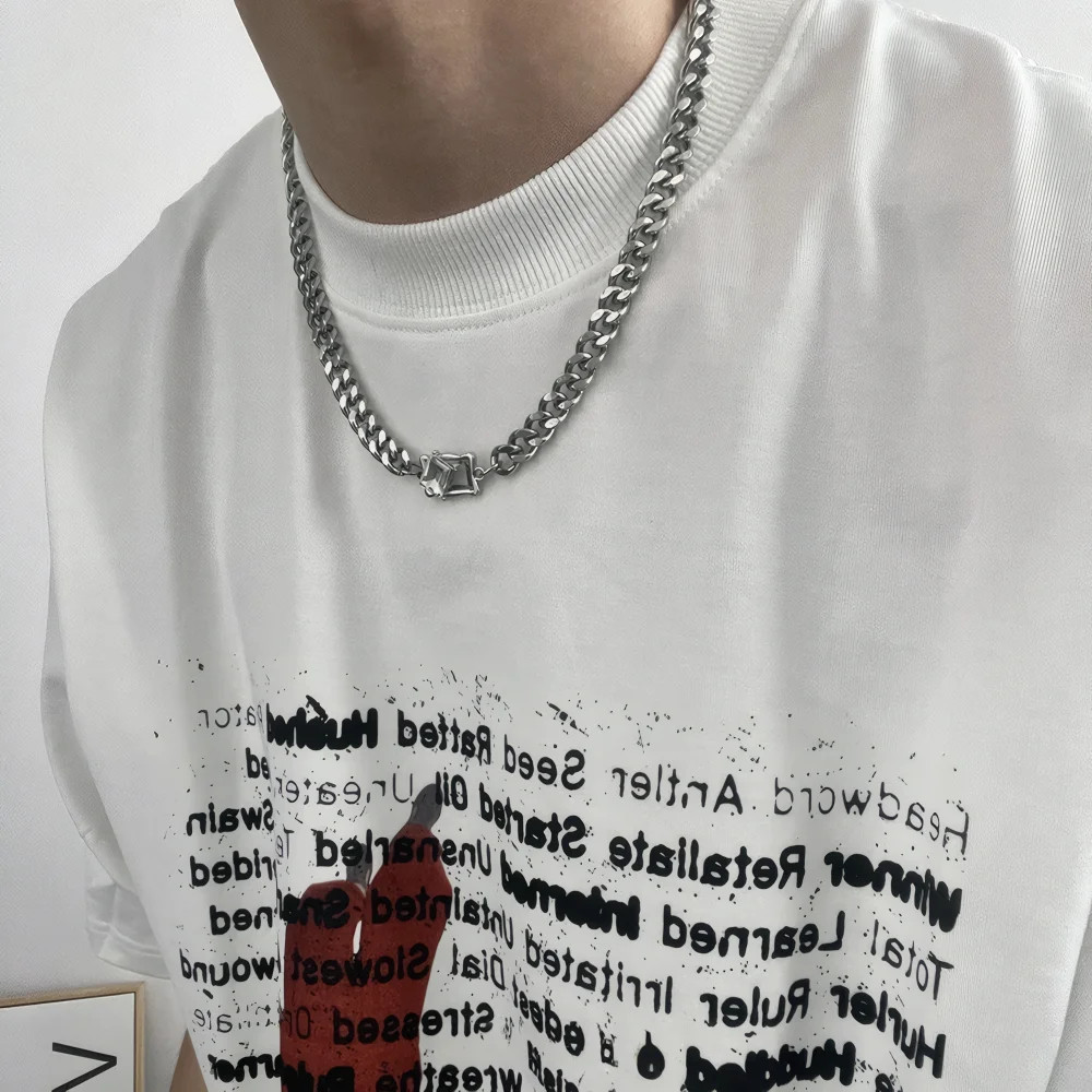 Punk Zircon Cuban Necklace For Man Woman Non Fading Titanium Steel Hip Hop Stree