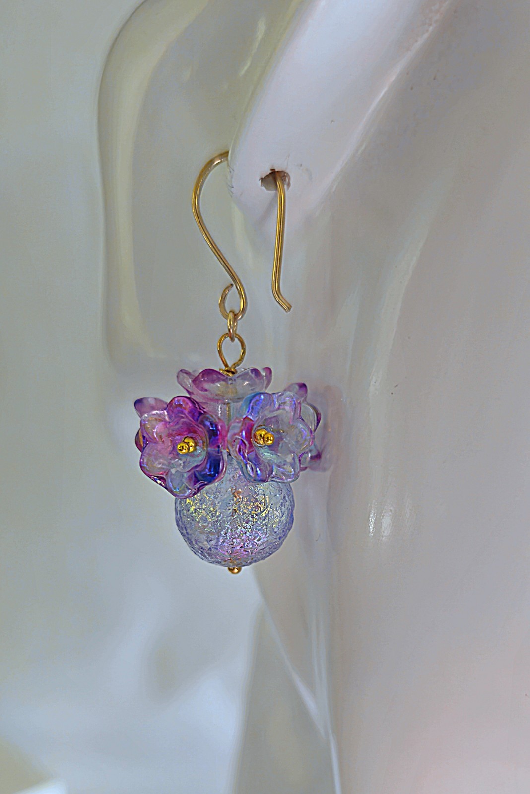 Purple & Blue Iridescent Floral Earrings | 14K | Botanical | Handmade | Spring
