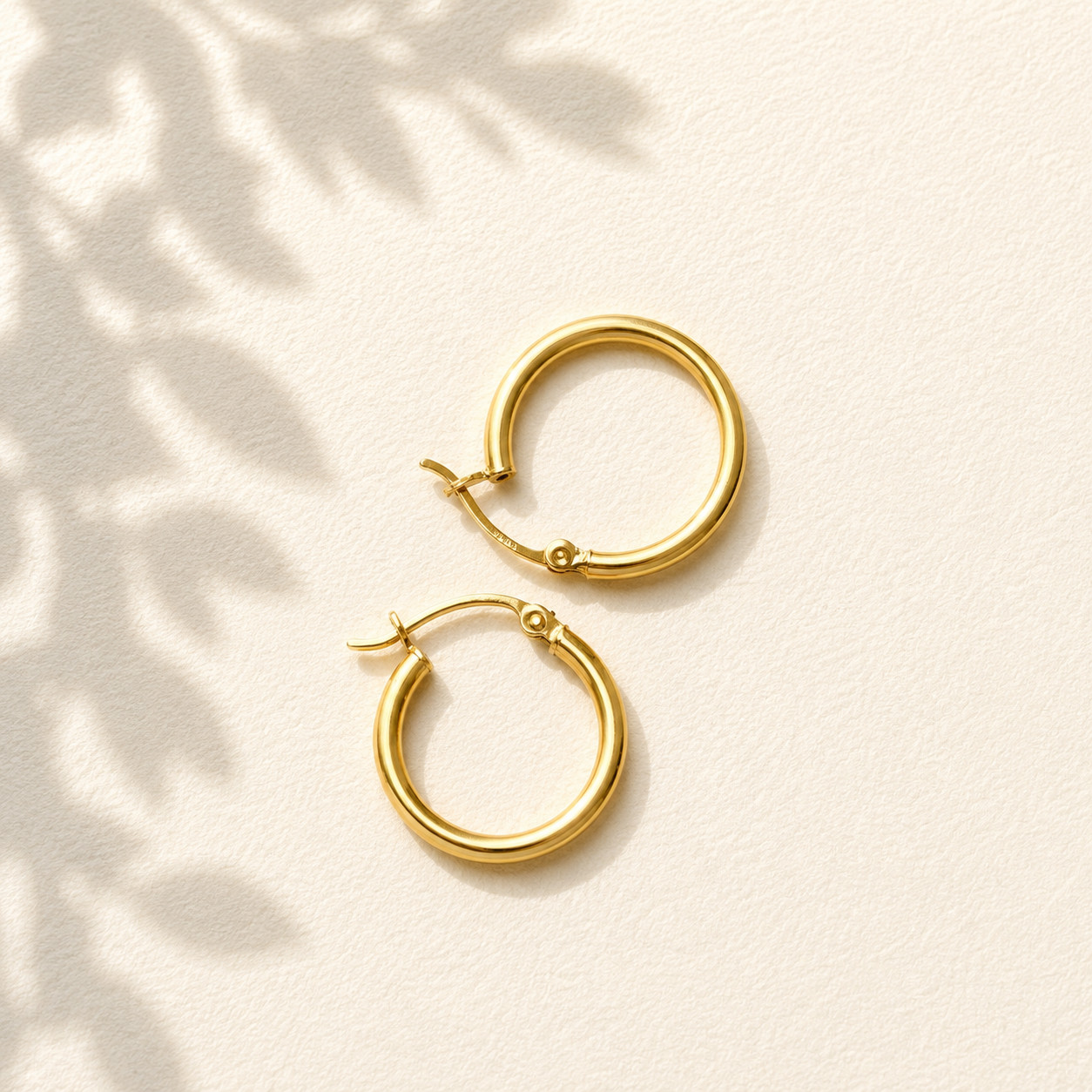 Real Solid 14K Yellow Gold Polished Round Tube Hoop Earrings Medium, Hinged