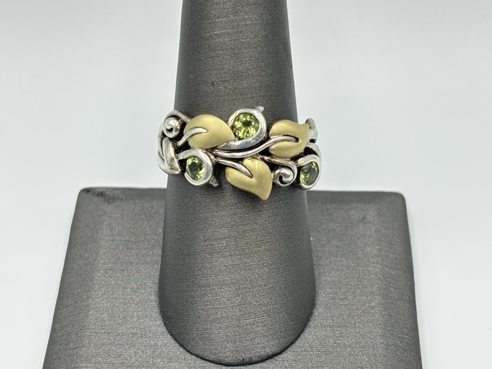 Barbara Bixby Sterling Silver 18k Gold Light Green Peridot Vine Band Ring
