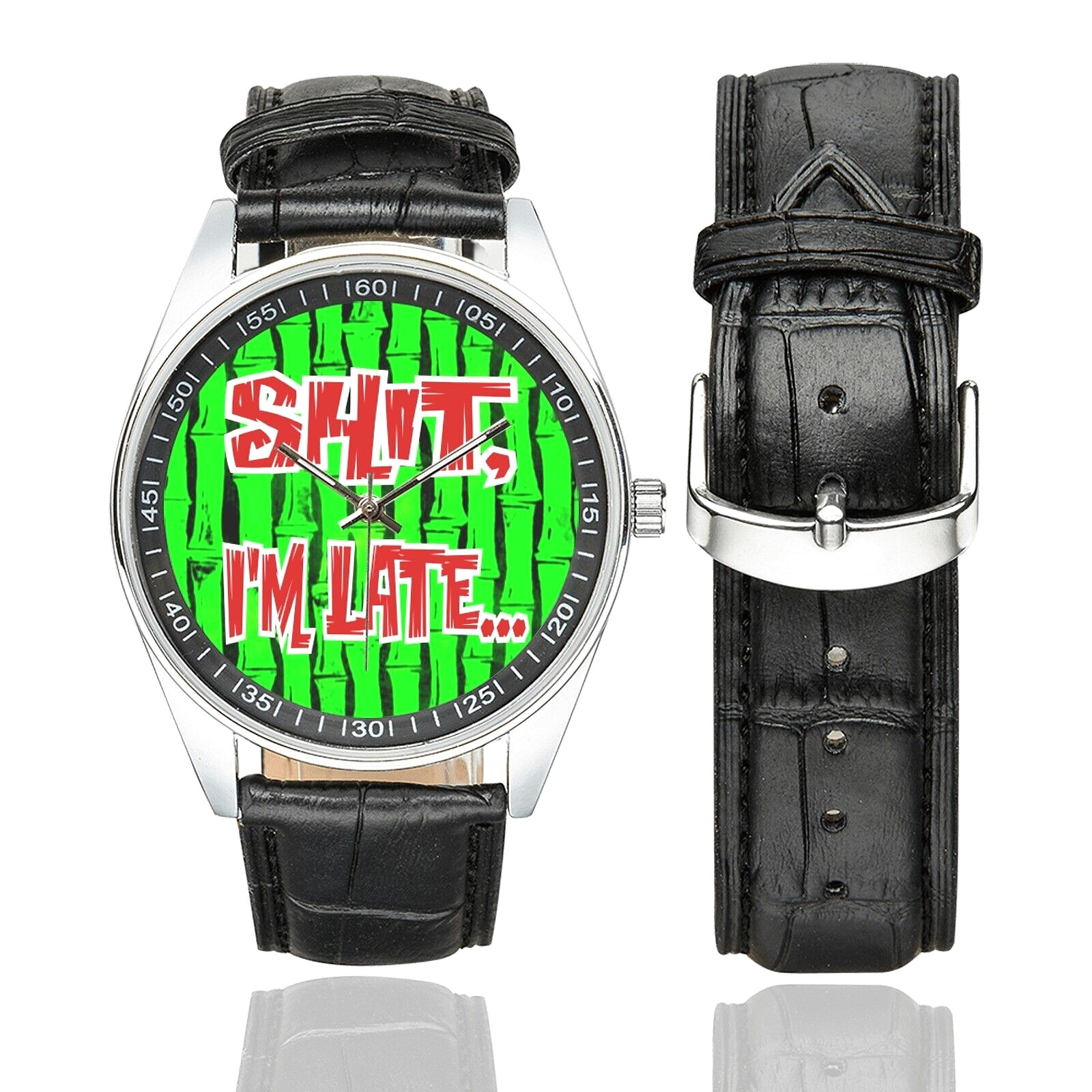 SpongeBob Cartoon Wristwatch Splash Proof Black Faux Leather Multicolor Dial