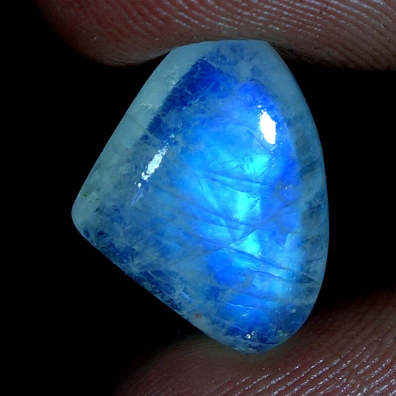 100% Natural Blue Fire Rainbow Moonstone Pear, Fancy Cabochon Loose Gemstone J22