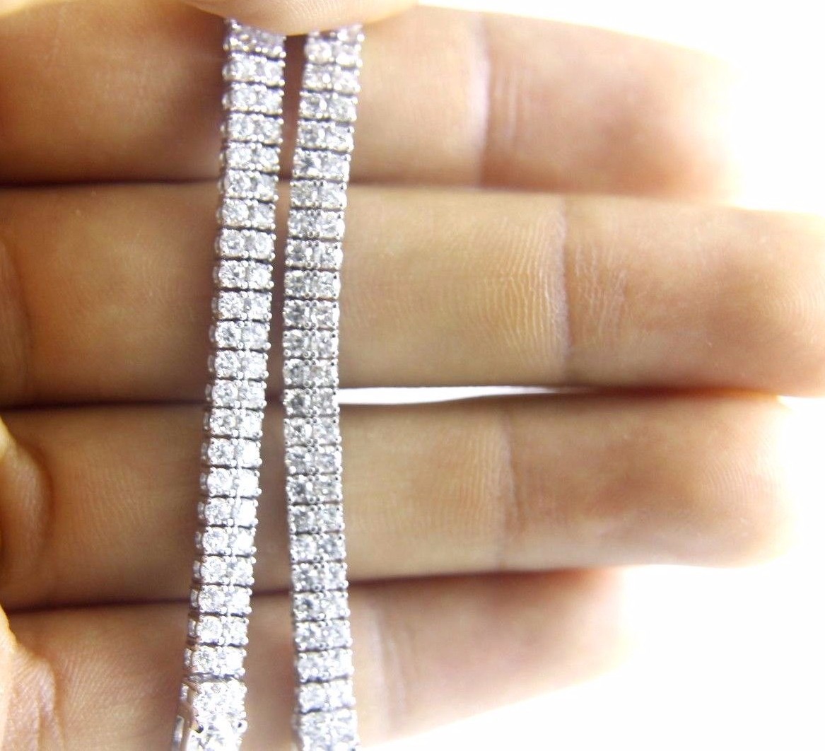 Round Diamond 3 Row Cluster Graduated Tennis Necklace 18K White Gold 23.14Ct