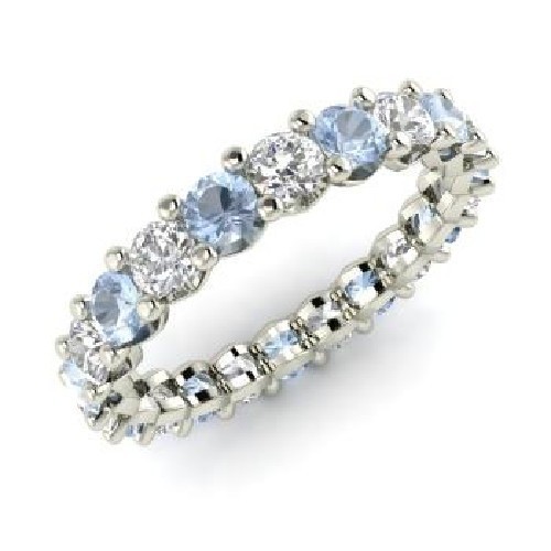 2Ct Round Simulated Aquamarine Eternity Engagement Ring 14K White Gold Plated