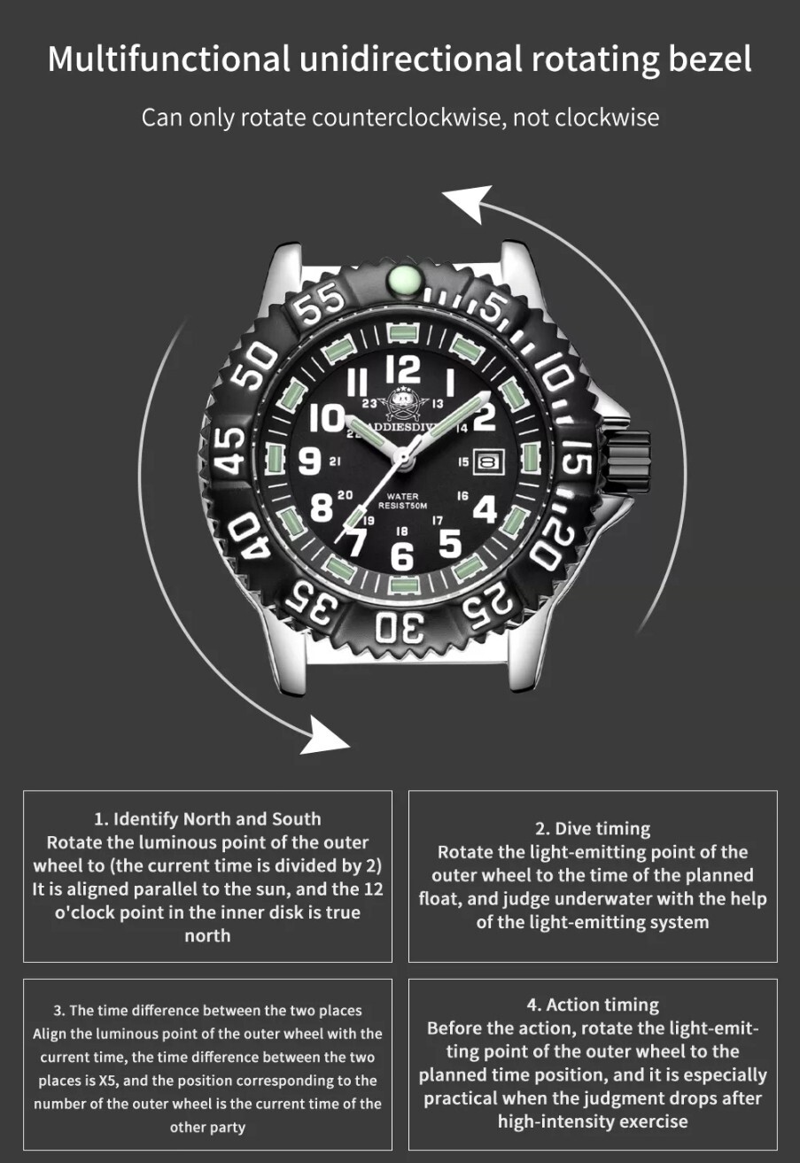 Addiesdive 44MM Luminox Style Steel Silver Watch W/Hardcase Free Shipping USA
