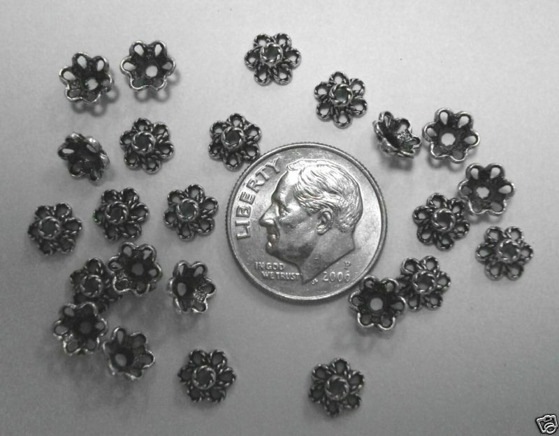 24 Silver plated zinc bead caps 5mm twist wire filigree bead cap design fpb110