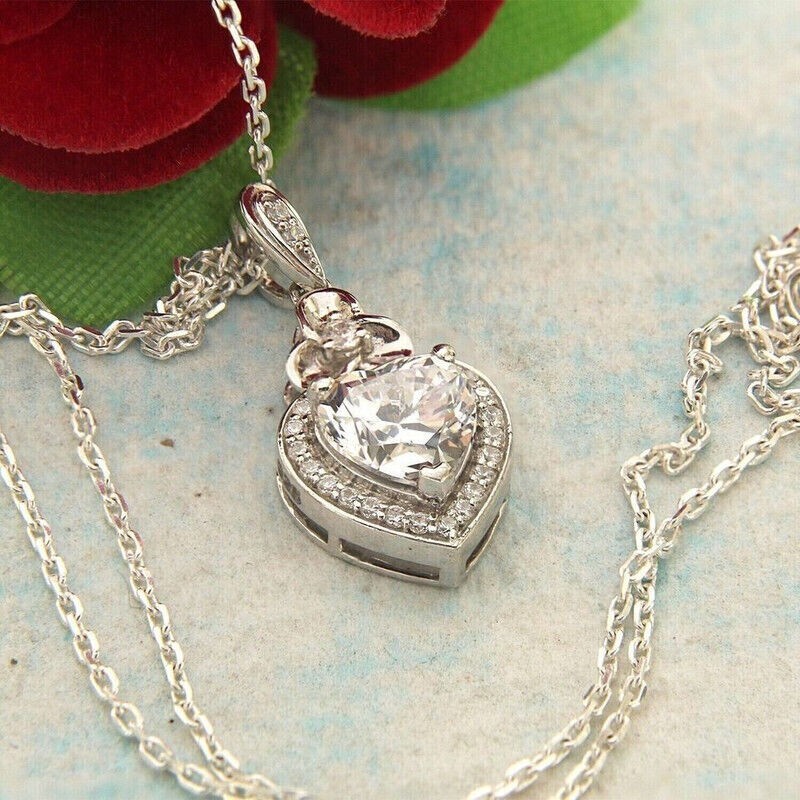 Heart Cut Simulated Diamond Stunning Heart Fancy Pendant 14K White Gold Plated