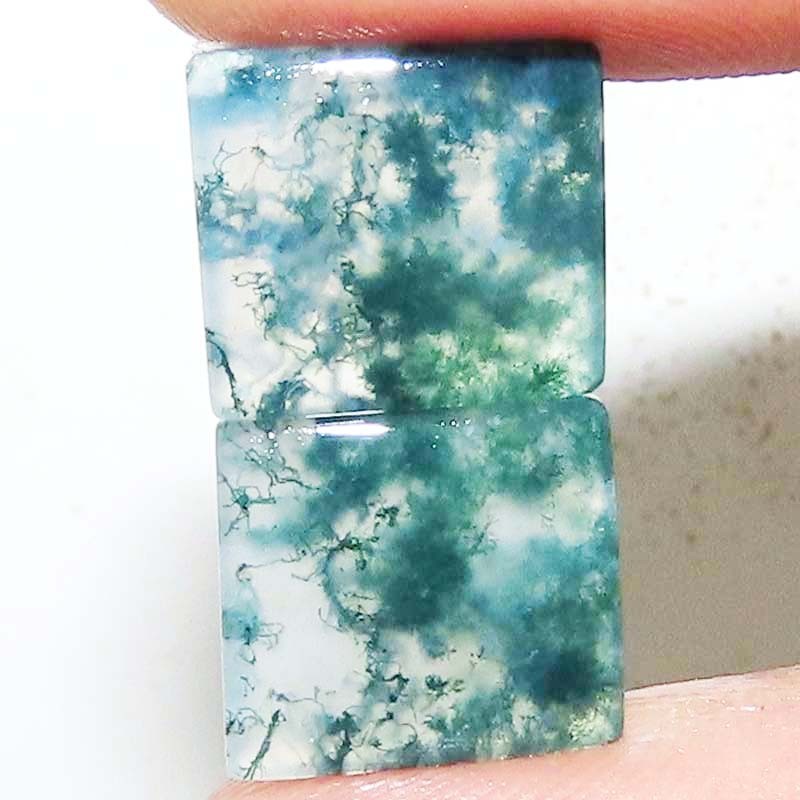 Green Moss Agate Pair Cushion 16.10 Cts 100% Natural Cabochon Gemstone 13X14X3mm