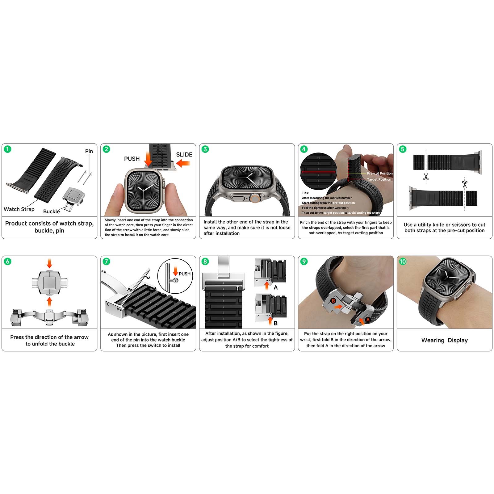 For Apple Watch 42/44/45/46/49mm Silicone Sports Adjustanle Strap Brascelet Band