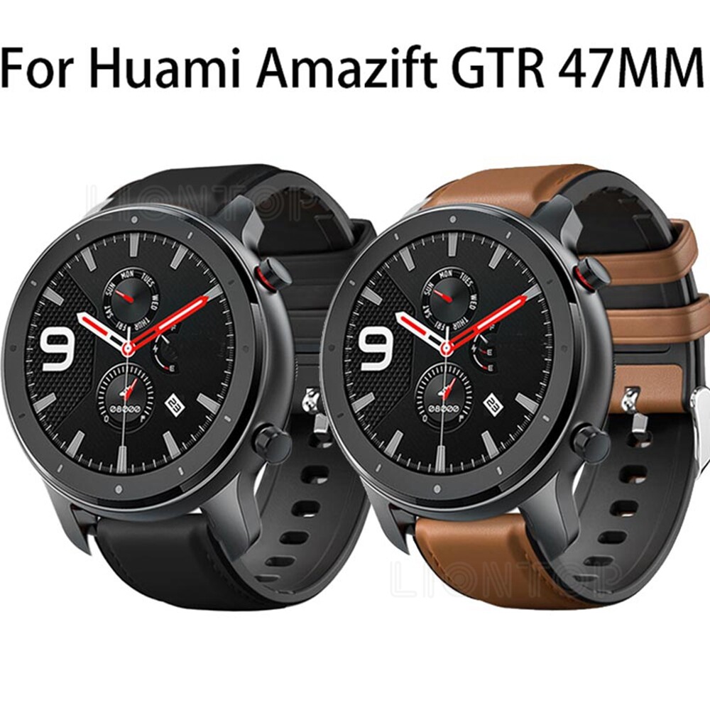For Amazfit GTR 47mm Watch band Silicone+Genuine Leather Replacement Watch Strap