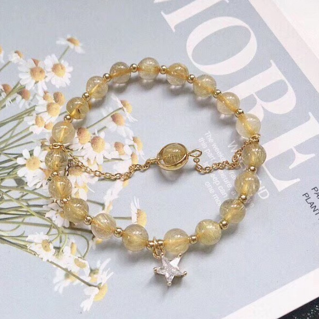 8mm Natural Golden Rutilated Quartz Handmade Bracelet