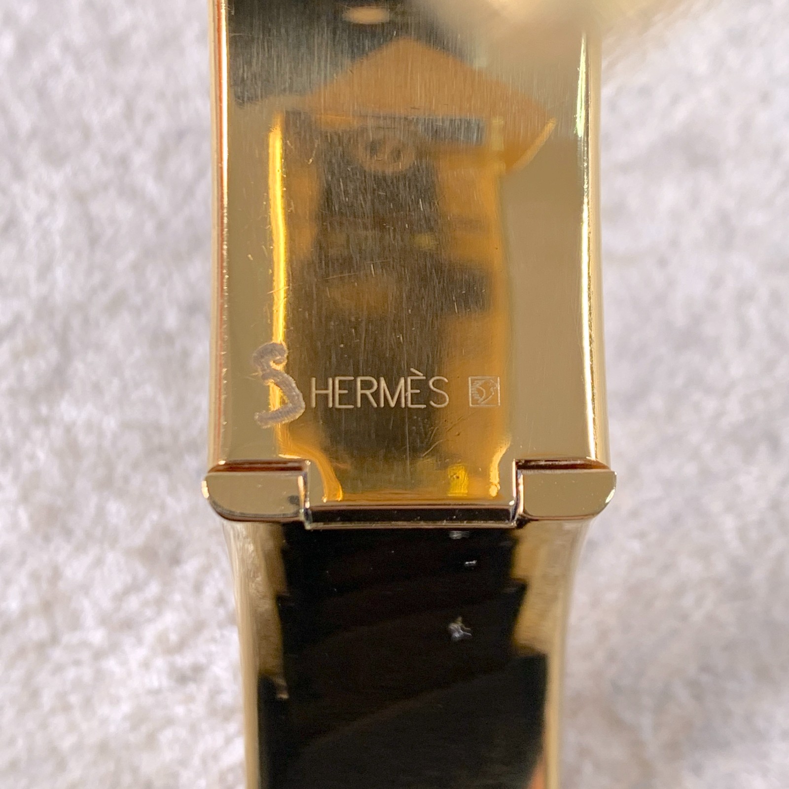 Vintage Hermes Clic Clac Bangle Bracelet Mosaique Red Enamel Gold Size GM w/Box