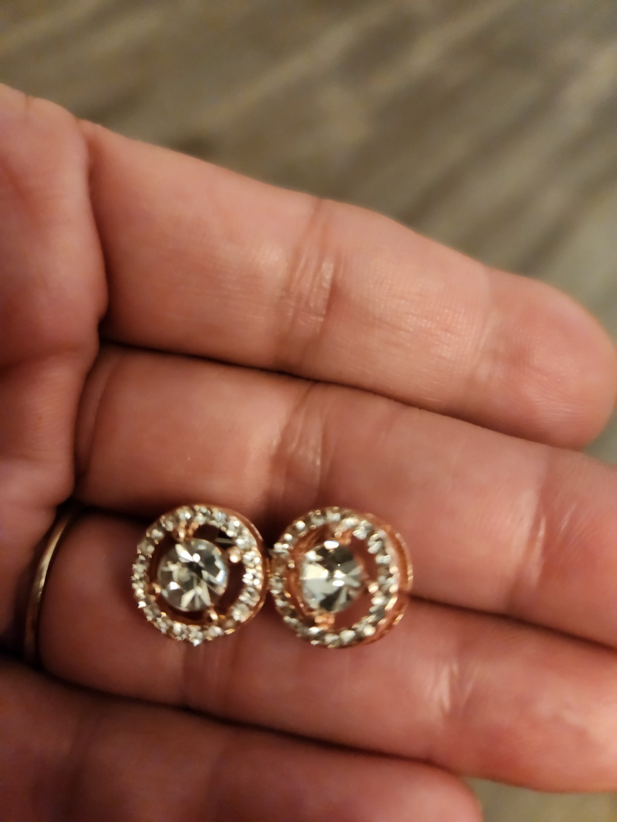 Gold Tone Clear Crystal Halo Round Stud Earrings Rhinestone Butterfly Closure