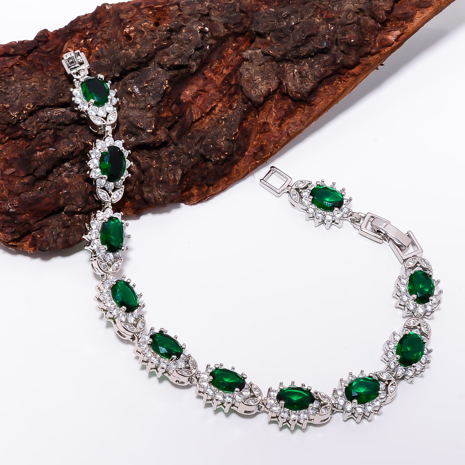 Chrome Diopside, CZ 925 Sterling Silver Adjustable Bracelet 7-8″ B131238