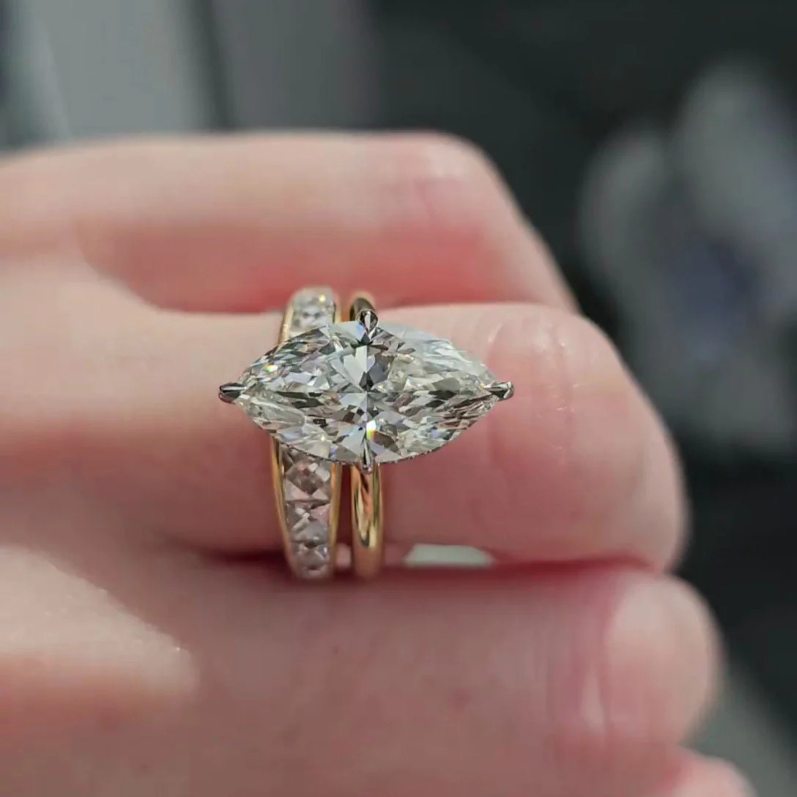 3.20 TCW Marquise Lab Grown Diamond Hidden Halo Engagement Ring – 14k Gold