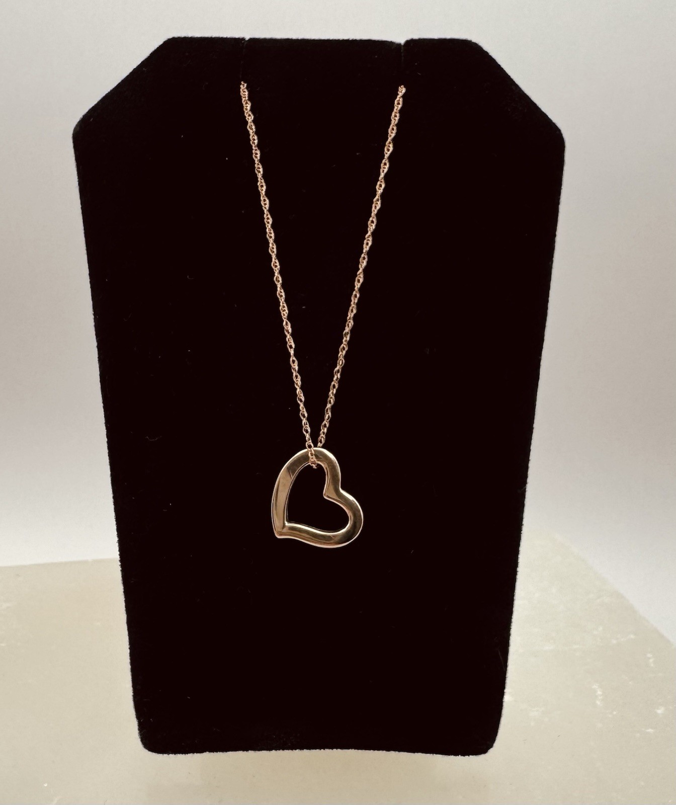 14K Solid Rose Gold RCI Open Heart Pendant 18” Fine Rope Necklace
