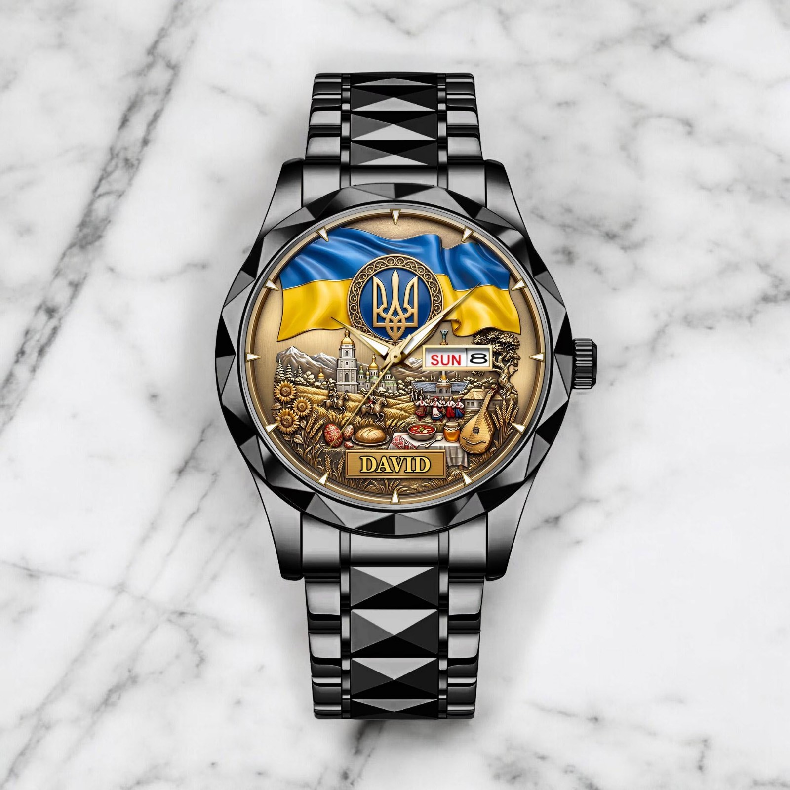 Ukraine Patriotic Watch Personalized Trident Flag Gift Unique Jewelry for Men