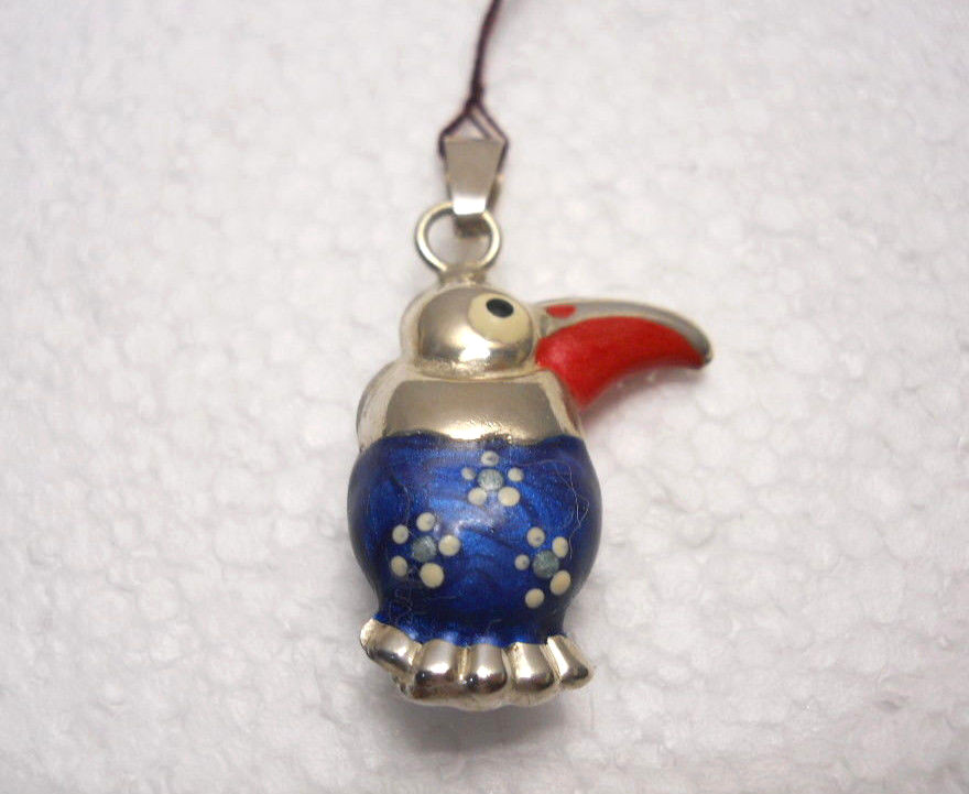 Blue and Red Macaw Bird Puffy Charm or Pendant Stamped .925 Sterling Silver New