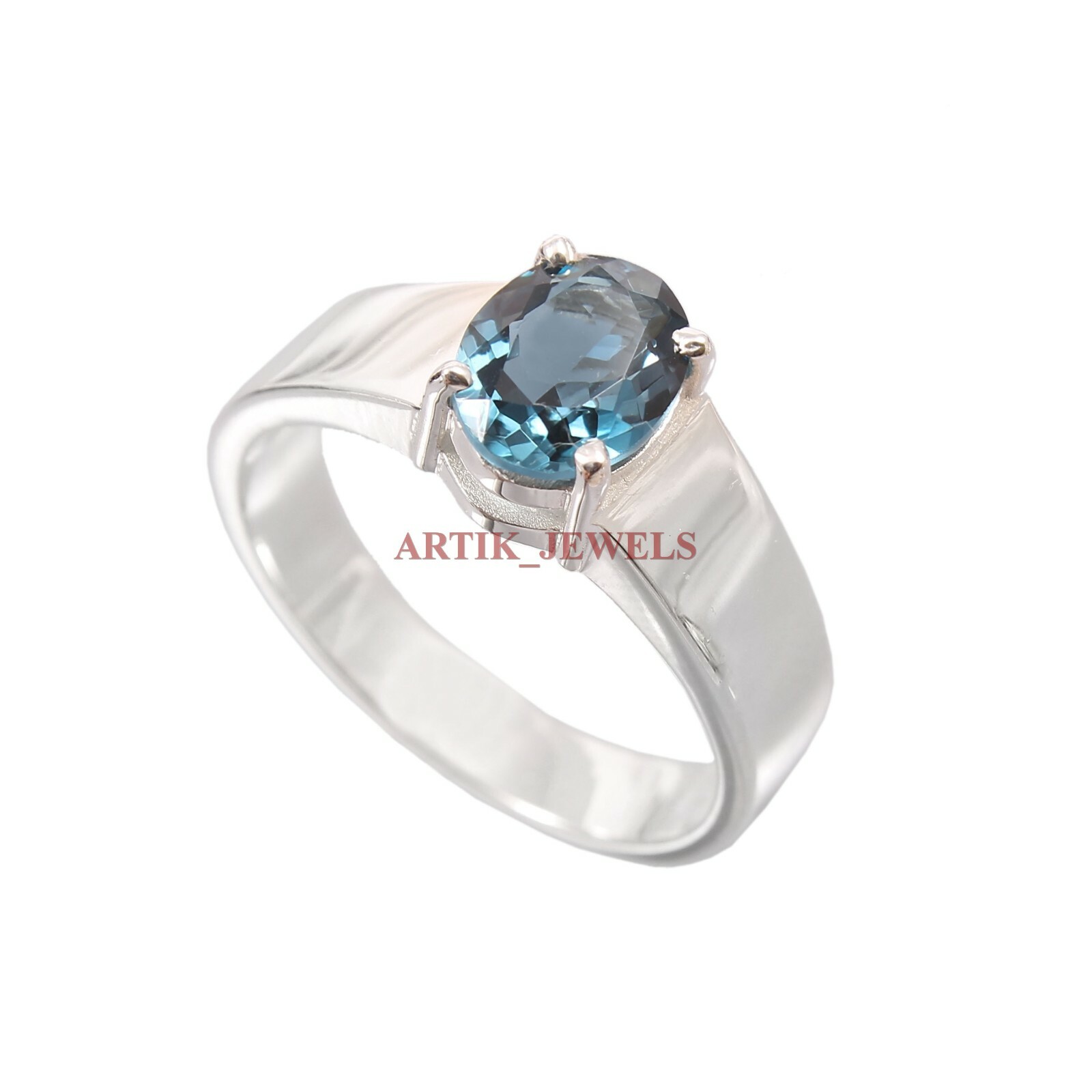 Natural London Blue Topaz Gemstone with 925 Sterling Silver Ring for Women #3372