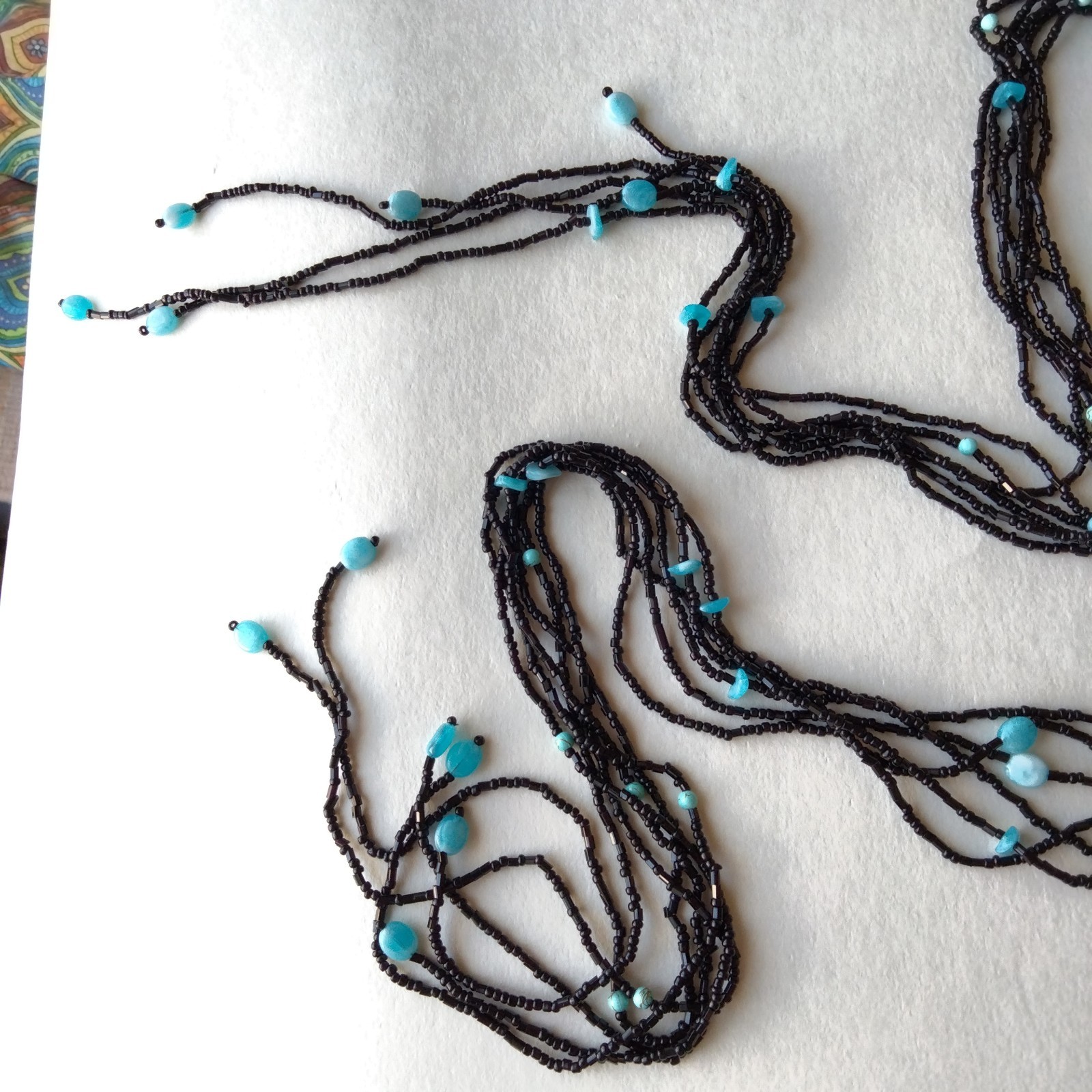 NWT 60 in LONG Black & Blue Open End Boho Statement Necklace Belt