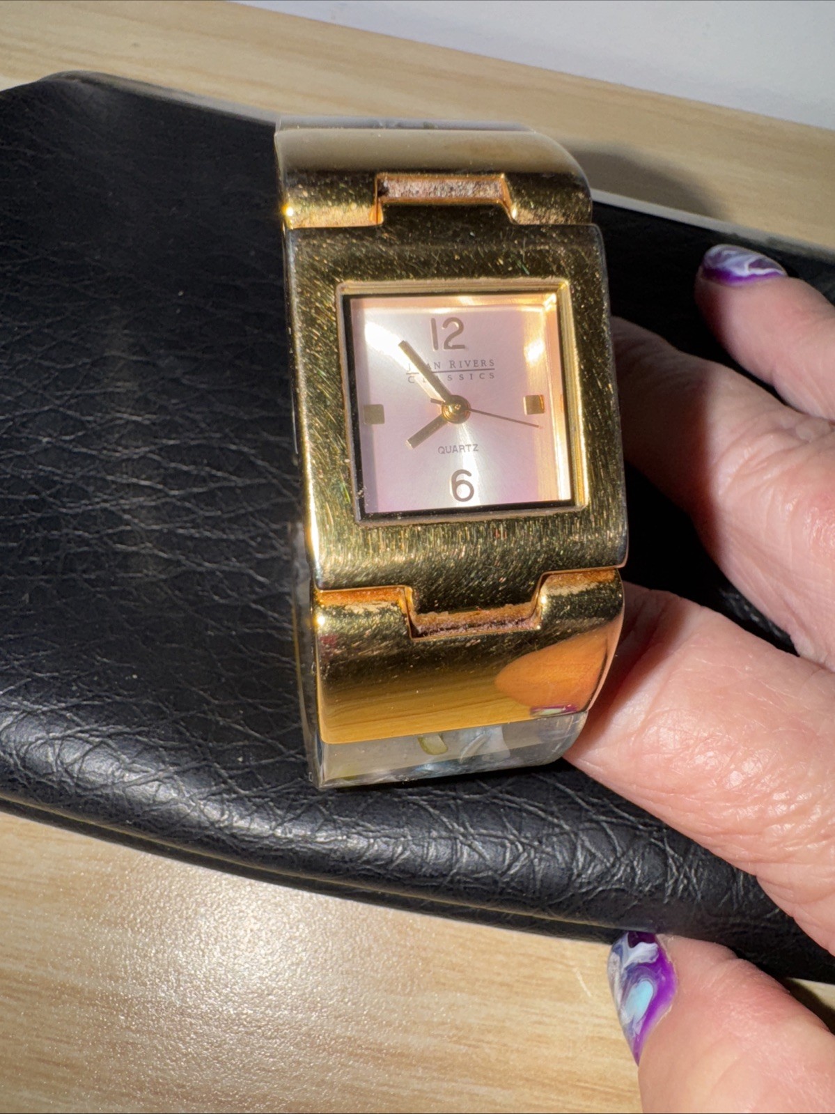 Joan Rivers Watch Floral Lucite Hinged Cuff * As Is* JOAN RIVERS CLASSICS V377