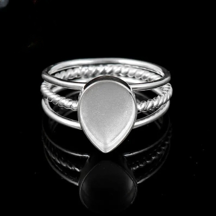 925 Sterling Silver 5x7mm Pear Bezel Ring Blank Triple Band Handmade DIY Jewelry