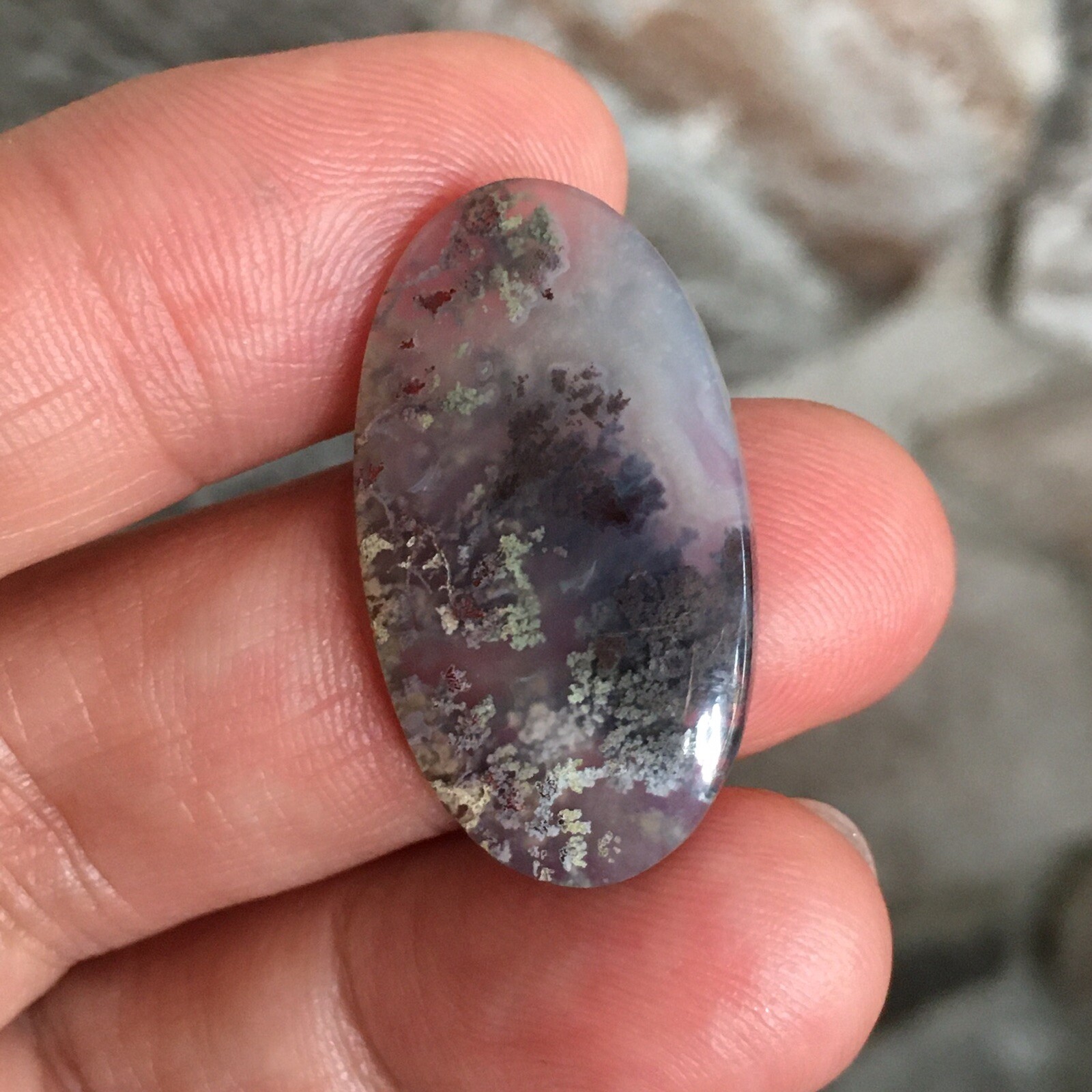 28.5x16x4.9mm Fine Garden Moss Agate Oval Cabochon Loose Picture Stone
