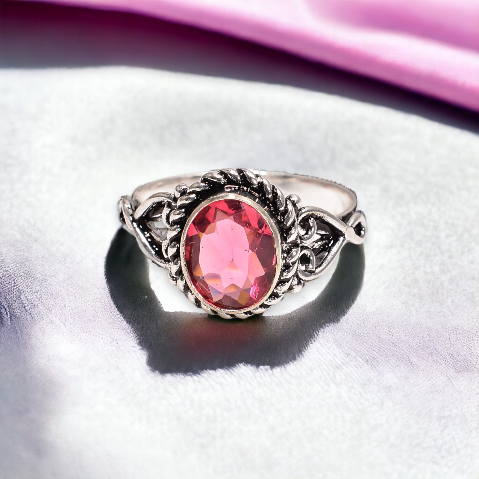 Pink Tourmaline Gemstone Jewelry 925 Silver Handmade Everyday Ring For Women