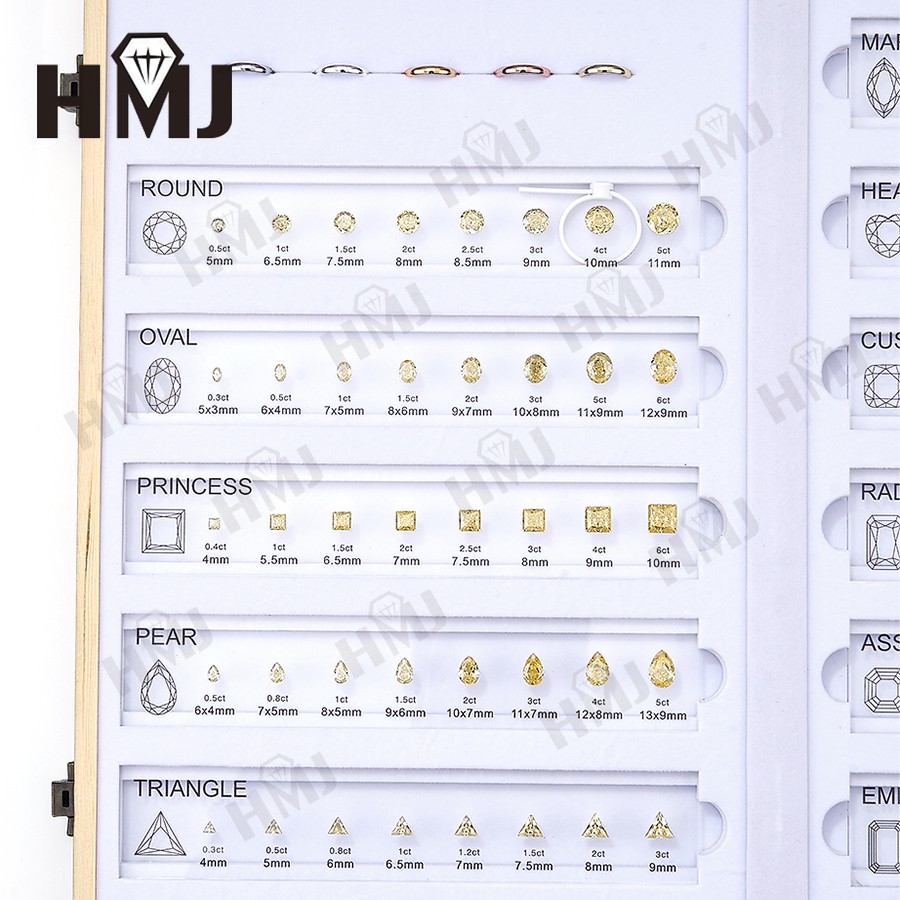 11 Shapes Kit CZ Diamond Carat Chart Comparison Set White Pink Yellow Gemstone