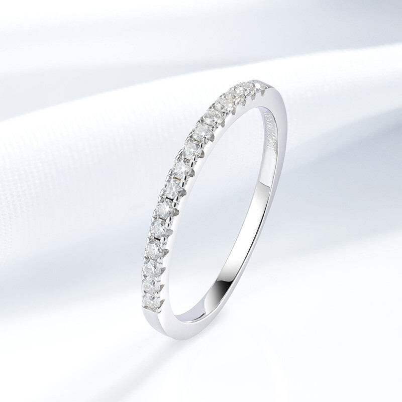 1.5mm D VVS1 Moissanite Women Half Eternity Band Ring 18K White Gold Plated GRA