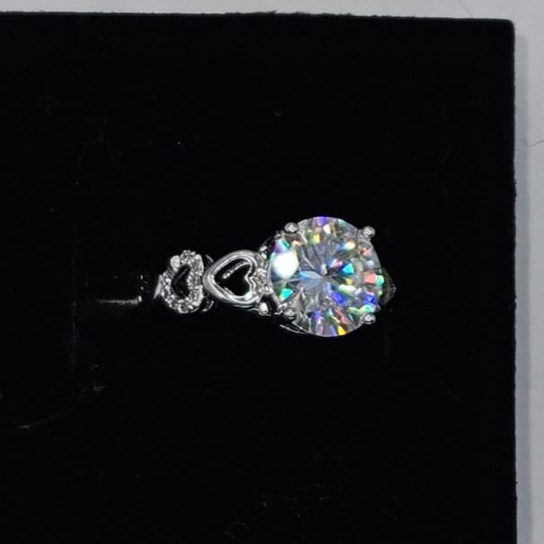 New 2ct Moissanite Ring Size 7 Sterling Silver Open Heart Band Solitaire Sparkle