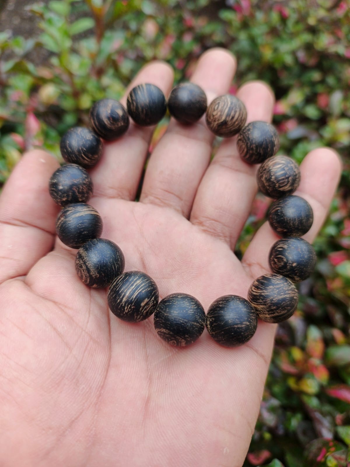 Genuine Kalimantan Agarwood Tiger Grain Bracelet 14mm Natural Oud Wood Beads