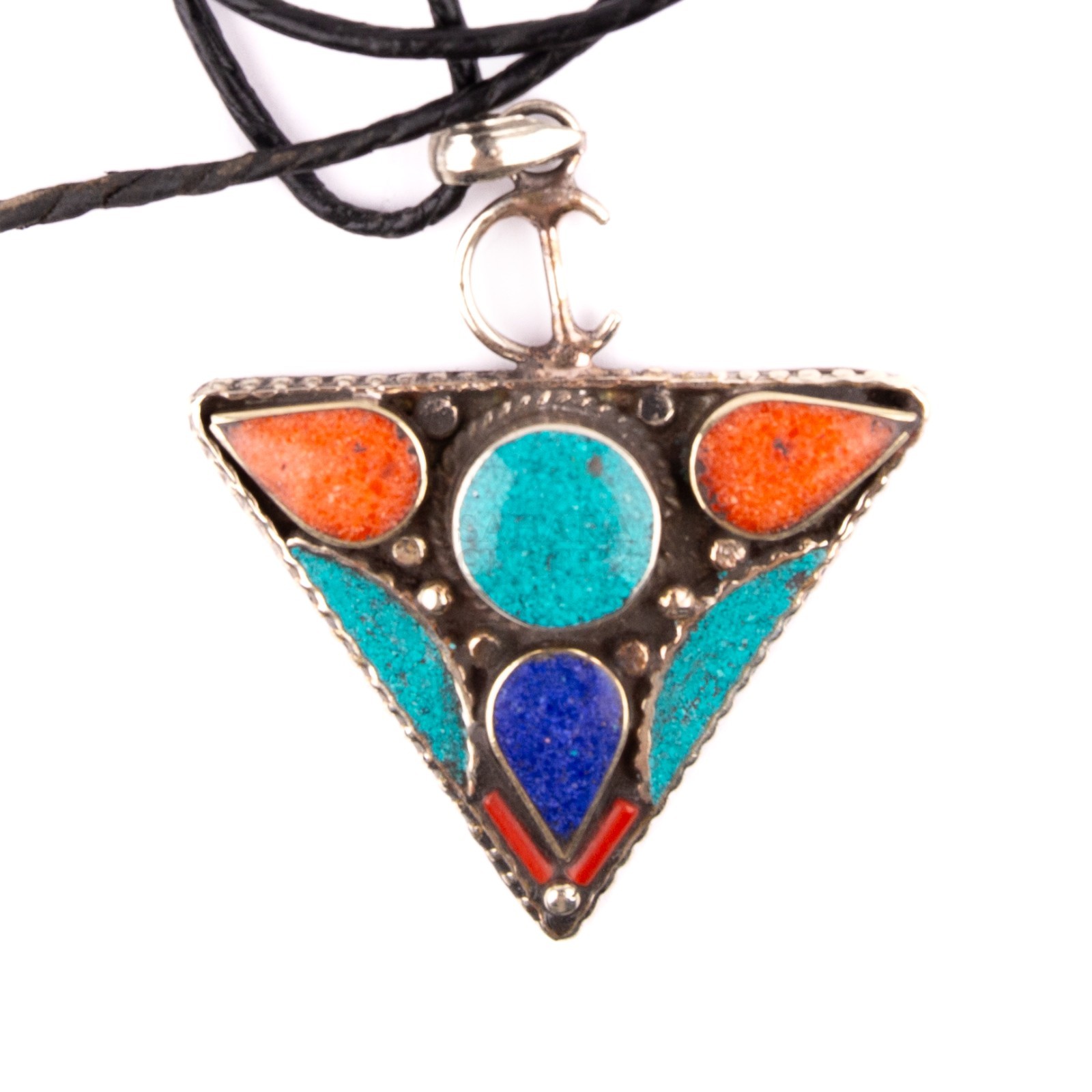 Tibetan Pendant, Tazerzit Pendant, Turquoise Stone Amulet, Coral & Lapis Lazuli