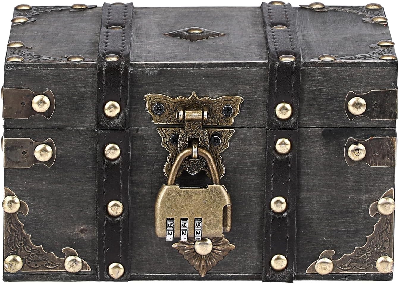 Wooden Treasure Chest with Lock Vintage Pirate Chest Keepsakes Box for Kids
